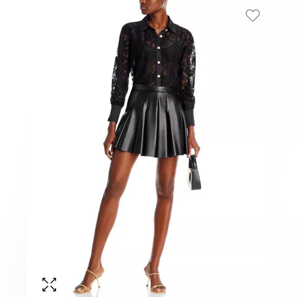 AQUA Faux Leather Pleated Mini Skirt in Black | Medium | NWT